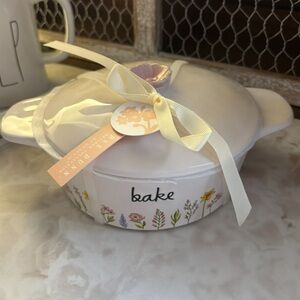 Rae Dunn Small Floral Ceramic Baking Dish with Lid